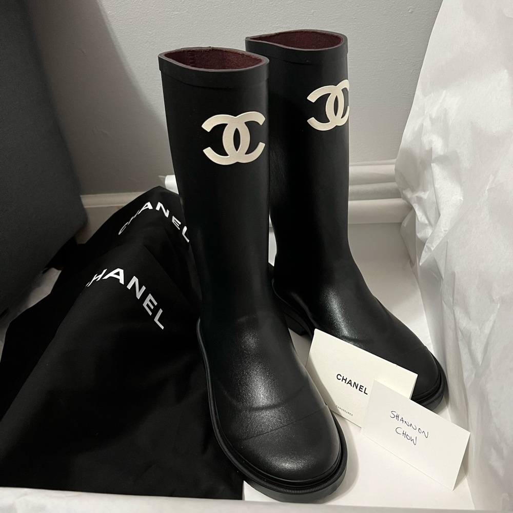 Authentic Chanel Black Rain Boots Size 36 - Brand New In Box
